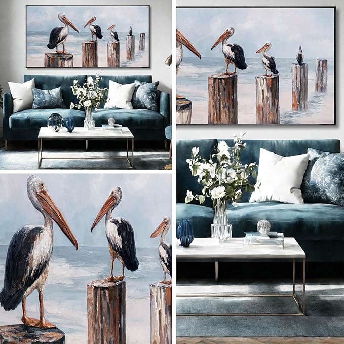 Bird Wall Decor Nature Canvas Prints Neutral Framed Wall Art 24"x48" Large Pictures for Dining Room Artwork for Office Bedroom