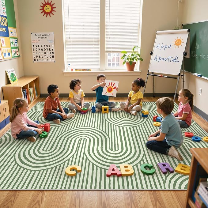 Lahome Modern 8x10 Area Rugs, Non-Slip Soft Green Rugs for Living Room,Ultra-Thin Bedroom Rug Washable,Non-Shedding Large Carpet for Office Dining Room Kids Playroom Alba(8'X10',Green)
