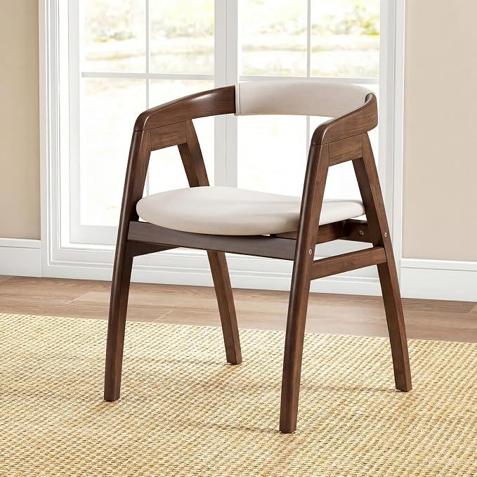 GOFLAME Bamboo Accent Chair Set of 2, Mid-Century Modern Armchair with Curved Backrest & Seat Cushion, Upholstered Reading Chair, Leisure Chair for Living Room, Bedroom, Study, Walnut