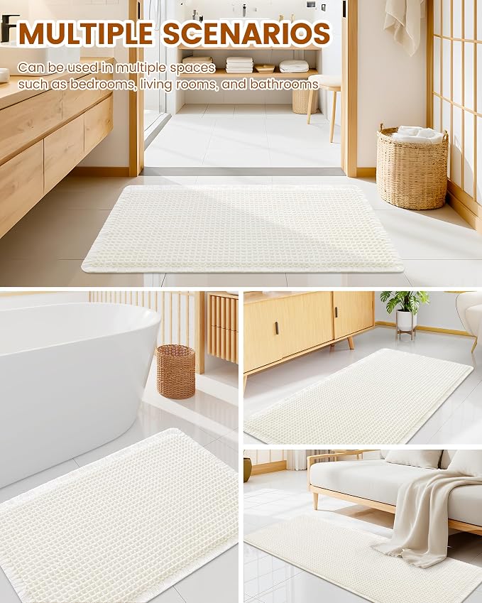 Smiry Waffle Bath Mat 36x24, Extra Soft Absorbent Bathroom Rugs, Non Slip Machine Washable Quick Dry Bath Rugs for Bathroom Floor, Tub, Shower, Home Decor Accessories, Cream