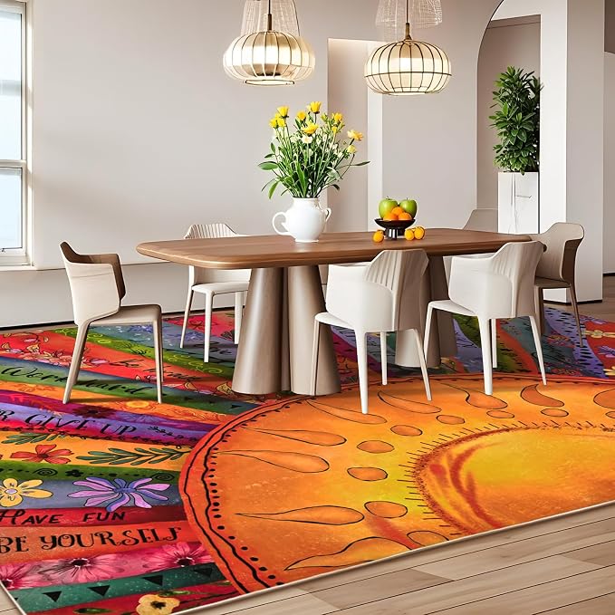 Likiyol Sun Area Rug 8x10 Rugs for Living Room, Non Slip Washable Rugs for Bedroom Soft Faux Cashmere Inspirational Living Room Rug, Large Floor Carpet for Bedroom, Dining Room, Home Office