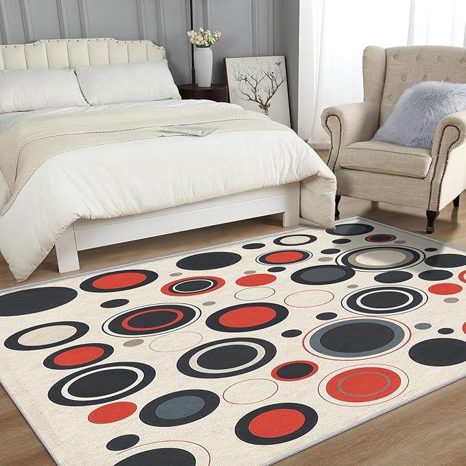 Mid Century Rugs for Living Room 7x9, Retro 50s Colorful Abstract Modern Pattern Design Area Rug, Mid Century Bedroom Decor Carpet, Non Slip, Washable (RG728)