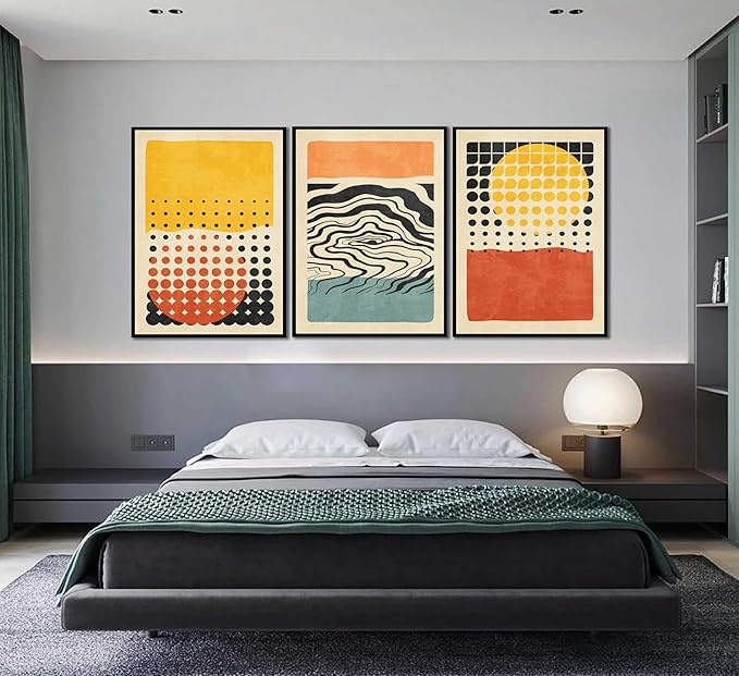 3Pcs Boho Color Blocks Wall Art Mid Century Modern Canvas Painting Abstract Color Block Geometric Wall Decor Vintage Colorful Illustrations Posters Prints for Living Room Bedroom Pictures Unframed