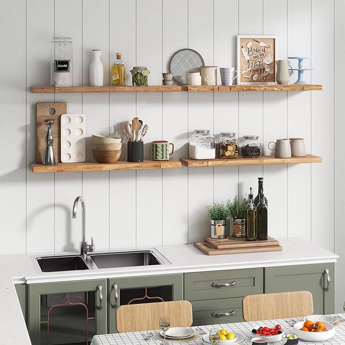 Reclaimed Elm Wood Floating Shelf for Wall, Live Edge 48"W x 9.2"D x 1.4"H, 1 Pack with Invisible Bracket, Large Wall Mounted Shelf for Living Room Bedroom Kitchen Bathroom Decor, Natural Finish