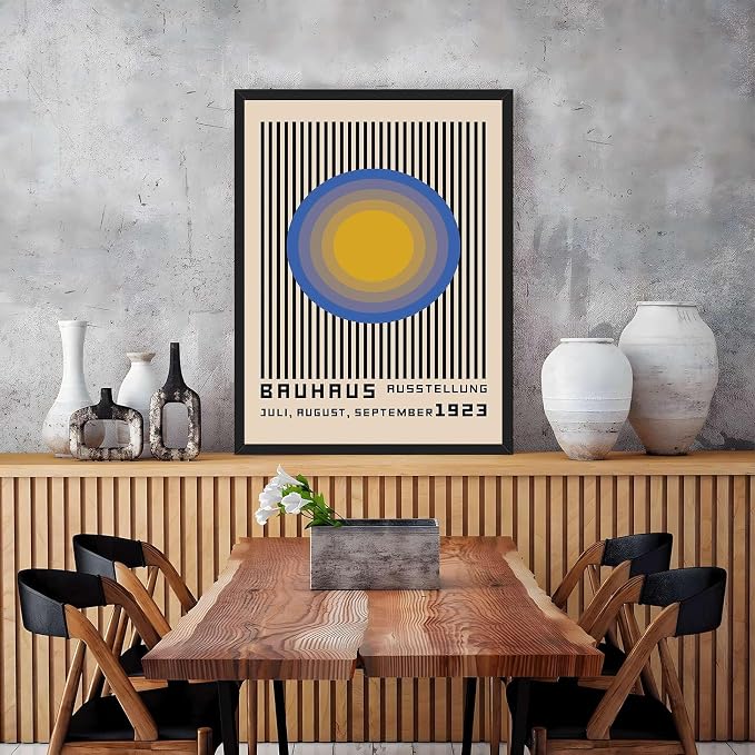 Framed Bauhaus Poster Canvas Wall Art for Living Room Bedroom Office Apartment Home Decor Pictures Wall Decor, Abstract Circles Art Print, Vintage Modern Style Poster (Black Framed,16L X20W)