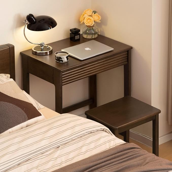 YESWOOD Solid Wood Desk, Walnut Finish Small Writing Desk, Home Office Desk, Computer Desk with 2 Drawers for Small Spaces Study Room Office Bedroom Work 27.55" W