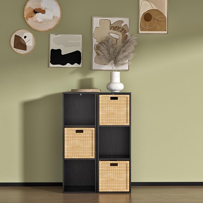 Wooden Cube Storage Organizer with Closed Back Panel,Black Cube Shelf Cubby Storage Organizer with Compartments for Living,Bookshelf,Storage Organizers (Black, 3 Cube-11in)