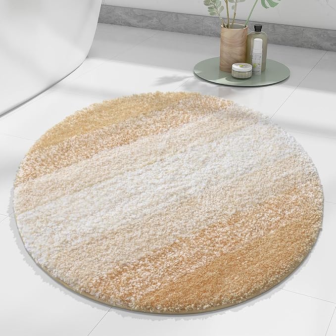 Arotive Microfiber Bathroom Rugs, Shaggy Soft and Absorbent Bath Rug, Non-Slip, Thick Plush Machine Washable Dry Bath Mats for Bathroom, Tub and Shower, 24x24, Beige, Round
