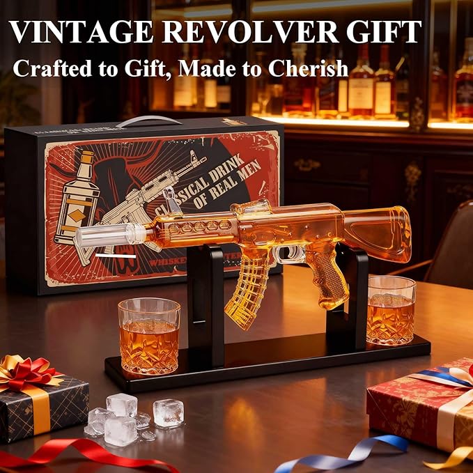PONPUR Gifts for Men Dad, Whiskey Decanter Set with 2 Glasses, Unique Birthday Anniversary Retirement Gifts for Husband Him Grandpa, Cool Bourbon Scotch Gift for Man Cave Bar Decor