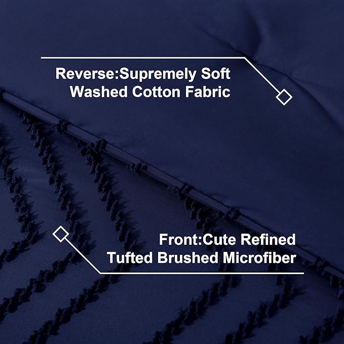 Litanika King Size Comforter Set with Sheets Navy Blue - 7 Pieces Bed in a Bag King Chevron Tufted Complete Bedding Sets with Comforter, Sheets, Pillowcases & Shams