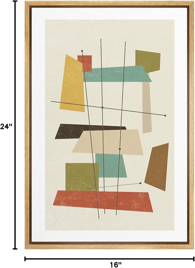 Woodrose Framed Canvas Print Wall Art 1960s Geometric Mid-Century Squares Abstract Shapes Illustrations Modern Minimalist Chic Relax/Calm Multicolor for Living Room, Bedroom, Office - 16"x24" Natural