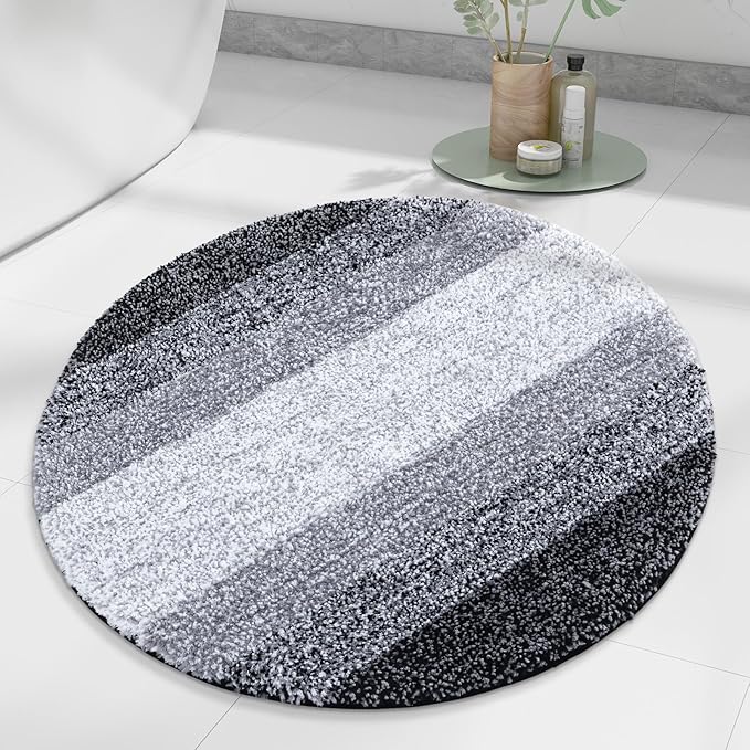 Arotive Microfiber Bathroom Rugs, Shaggy Soft and Absorbent Bath Rug, Non-Slip, Thick Plush Machine Washable Dry Bath Mats for Bathroom, Tub and Shower, 24x24, Black, Round