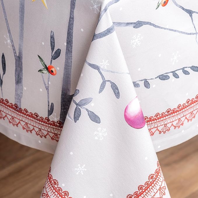 Maison d' Hermine Table Cloth Rectangle Table 100% Cotton 60 x 120 Inches Fall Tablecloth Reusable Everyday Use for Thanksgiving Christmas Decorations Dining Farmhouse Party (Fairy Christmas)