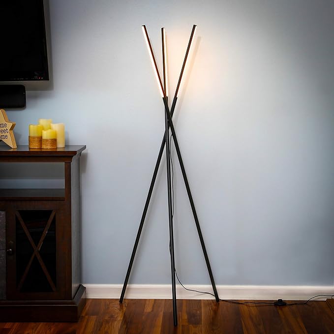Brightech Stix LED Tripod Floor Lamp for Living Room - Dimmable Modern Standing Lamp, with 3 Lights for Bedroom - Contemporary Office Lighting- Black