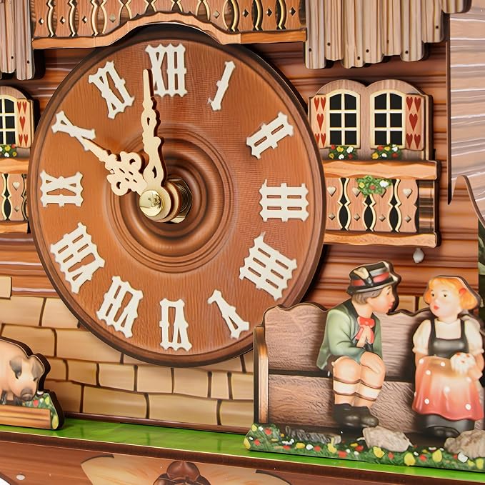 Cuckoo Clock, Retro Wooden Cuckoo Birdhouse Antique Wall Clock Forest Clock Home Decor Auto Swing with Singing Bird Vintage Chalet Design(No Battery) (Type B)