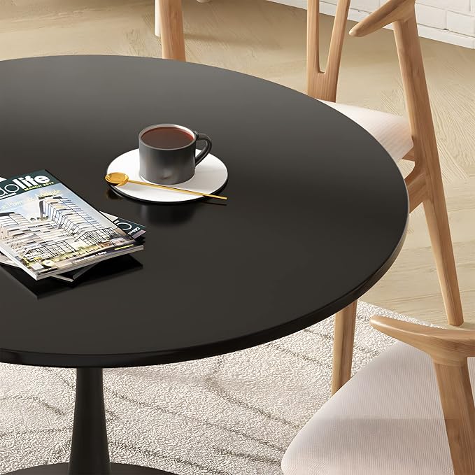 DKLGG Black Round Dining Table, 31.5" Tulip Table Kitchen Dining Table for 2-4 People with MDF Top & Pedestal Base, Mid-Century End Leisure Coffee Office Living Room Table