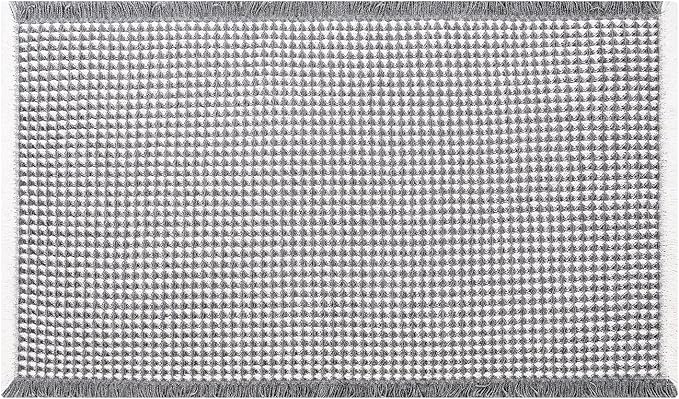 Waffle Bath Mat - Boho Bathroom Rugs Non Slip Washable, Super Absorbent & Quick Dry, Soft Bath Mat Farmhouse Bathroom Decor, 20'' x 32'', Dark Grey and White