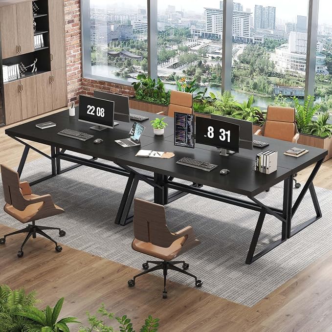 HSH Black Computer Desk, Long Home Office Laptop PC Desk, Large Industrial Metal Wood Executive Writing Gaming Workstation Desk, Modern Simple Student Study Work Table for Bedroom Living Room, 60 Inch