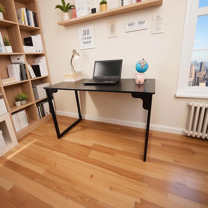 Solid Wood Desk with Drawer, Small Writing Desk for Small Spaces,Gaming Study Home Office Workbench woodenDesks for Work, 47 inch Wooden Computer Desk for Bedroom Black Walnut Color