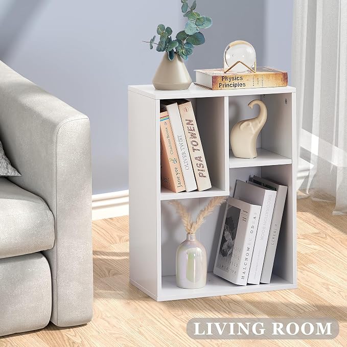 VECELO 3-Cube Small Bookshelf, Modern Bookcases with Shelves Height Up to 12.8 Inches, Suit for Common Size Textbook, Vertical or Horizontal, Cubby Storage Organizer,Pearl White