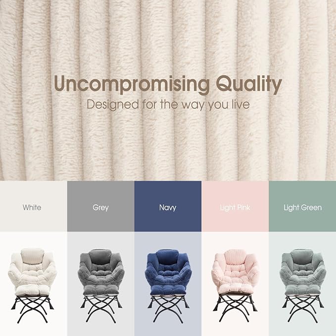 Lazy Chair with Ottoman, Comfy Lounge Chair for Reading, Relaxing, and Napping, Perfect for Living Room, Bedroom, or Office, White