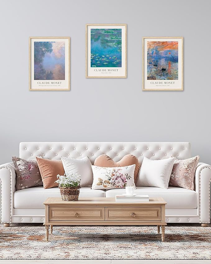 HesenDot Unframed Claude Monet Wall Art Set of 3,12x16in Water Lilies Impressionist Canvas Prints,Abstract Posters Decor,Minimalist Modern Artwork for Living Room Bedroom Office Home, Unframed