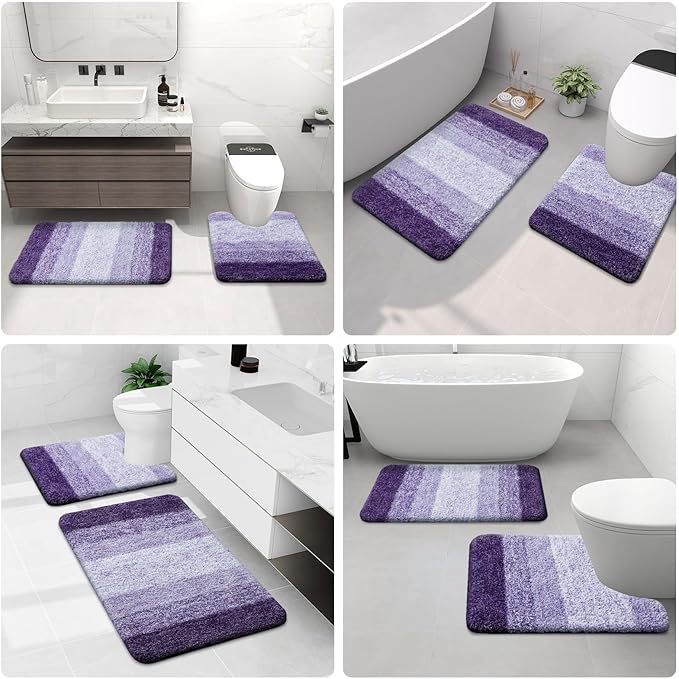 Arotive Microfiber Bathroom Rugs, Shaggy Soft and Absorbent Bath Rug, Non-Slip, Thick Plush Machine Washable Dry Bath Mats for Bathroom, Tub and Shower, 47x24, Dark Purple, Rectangular