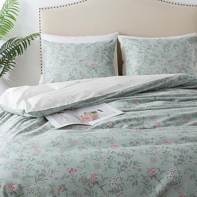 HoneiLife King Size Duvet Cover - 100% Cotton Comforter Cover, Floral Bedlinen for Set King Beds, 3-PC Wildflower Comforter Cover Sets