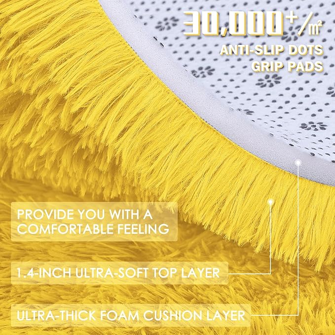 OLANLY 2x8 Machine Washable Runner Rugs for Hallway, Soft Fluffy Shaggy Bedside Rugs for Bedroom, Living Room, Indoor Floor Carpet for Kids Girls and Boys, Nursery Rooms, Home Decor Aesthetic, Yellow