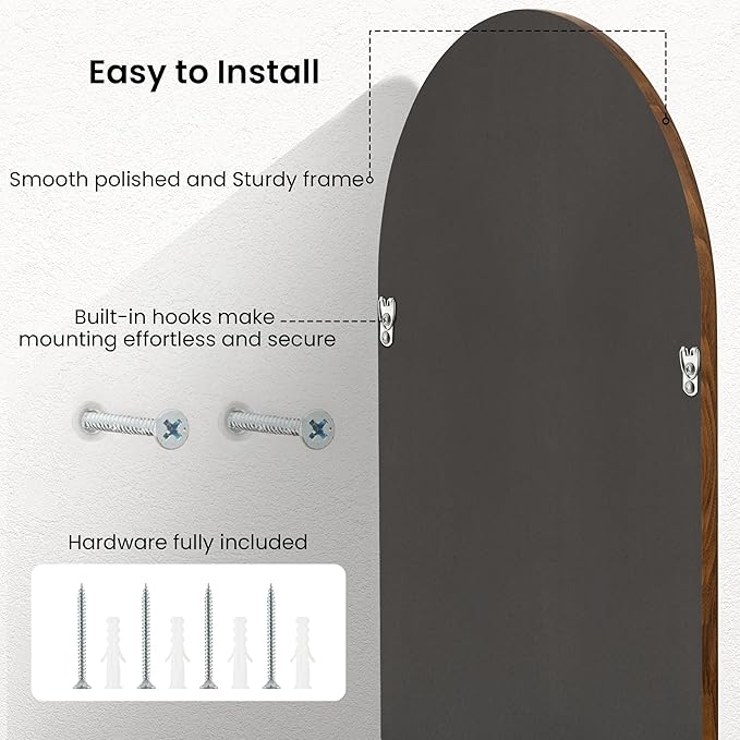 24"x32" Arch Wall Mirror for Wall, Wall Mounted Vanity Mirror for Bedroom, Wood Grain Finish Frame Mirror with Tempered Glass, Vintage Decorative for Bathroom, Entryway, Living Room, Walnut