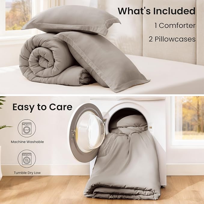 Love's cabin Burlwood Full Comforter Set, 3-Piece Prewashed Bed Set with 1 Comforter (79 x 90 in) & 2 Pillowcases, Lightweight & Breathable for All Seasons | Soft