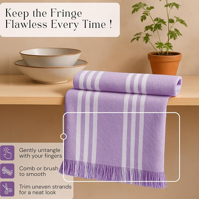 Striped Kitchen Towels 4 Pack, 16x26 Inches, 100% Cotton, Absorbent Dish Towels for Kitchen Drying, Reusable Dishcloths for Cleaning, Quick Dry Wash Rags for Everyday Use - Lavender