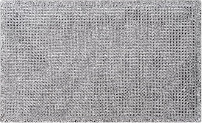 Waffle Runner Bath Mat - Long Boho Bathroom Rugs Non Slip Washable, Super Absorbent & Quick Dry, Soft Bath Mat Farmhouse Bathroom Decor, 24'' x 72'', Light Grey