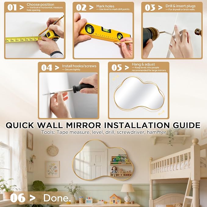Irregular Wall Mirror with Metal Frame for Living Room, Hallway, Entryway, Bathroom and Dining Room