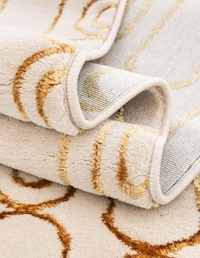 Rugs.com Vogue Geo Collection Rug – 5 Ft Runner White Medium-Pile Rug Perfect for Hallways, Entryways