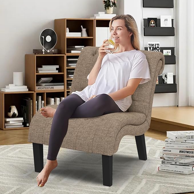 Accent Chair for Bedroom Living Room Modern Button Tufted Upholstered Armless Corner Chair with Wood Legs
