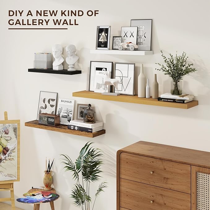 Dreamland 48 inch Floating Shelves for Wall Large Wall Mounted Shelves with Invisible Brackets, Brown Long Shelves for Bathroom, Living Room, Kitchen, Office, 48x9.1 inch deep Set of 2