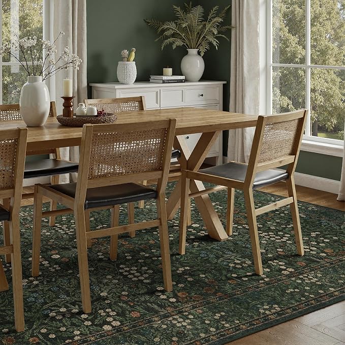 DCX Green 8x10 Area Rugs, Machine Washable Non Slip Stain Resistant Soft Vintage Floral Rug, for Living Room, Bedroom, Playroom, Soft Low Pile Large Carpet