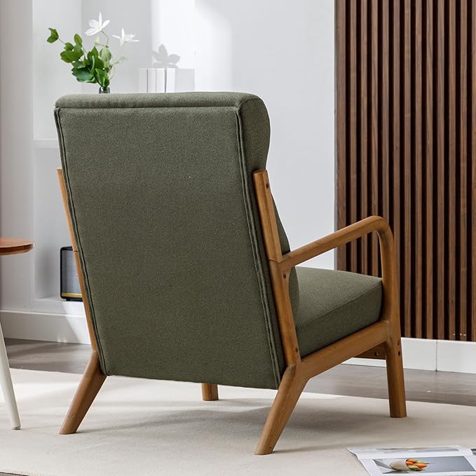 ANJ Mid Century Modern High Back Accent Chairs Set of 2, Single Lounge Armchair with Solid Wood Frame, Comfy Reading Chair for Living Room, Easy Assembly