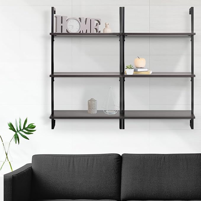 happimess MSH1000C Madera 40.55" Classic Industrial 3-Shelf Wood Wall-Mounted Open Ladder Bookcase with Metal Frame, Brown/Black