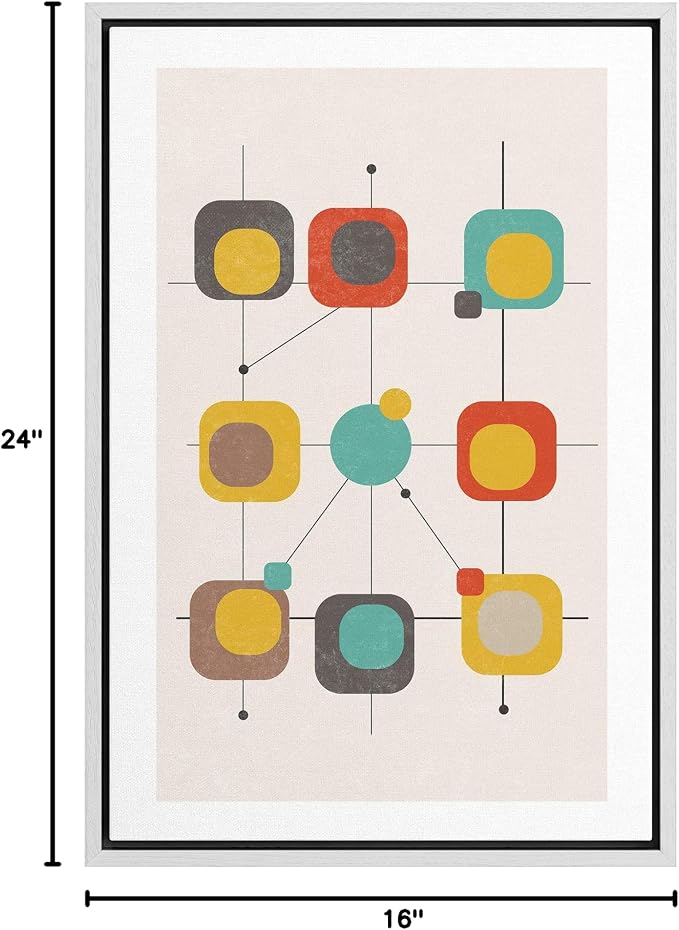 Woodrose Framed Canvas Print Wall Art Geometric Retro Color Block Variety Abstract Shapes Illustrations Modern Minimalist Chic Relax/Calm Multicolor for Living Room, Bedroom, Office - 16"x24" White