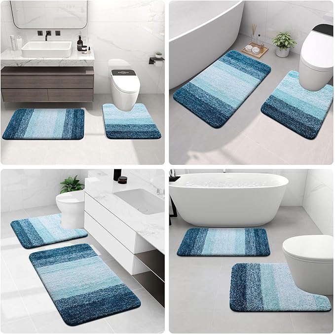 Arotive Microfiber Bathroom Rugs, Shaggy Soft and Absorbent Bath Rug, Non-Slip, Thick Plush Machine Washable Dry Bath Mats for Bathroom, Tub and Shower, 44x32, Peacock Blue, Rectangular