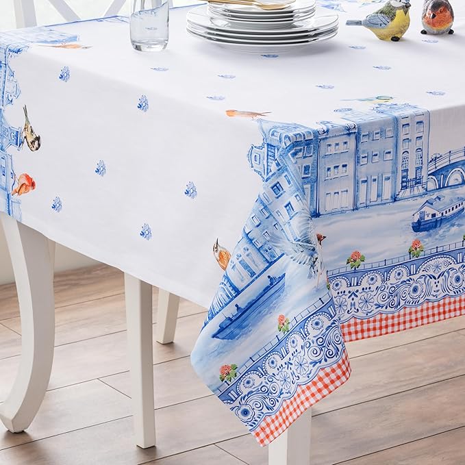 Maison d' Hermine Table Cloth Rectangle Table 100% Cotton 54 x 72 Inches Tablecloth Reusable Decorative for Dining Room Farmhouse Home Valentines Day Decorations Spring Summer - Amsterdam Canals