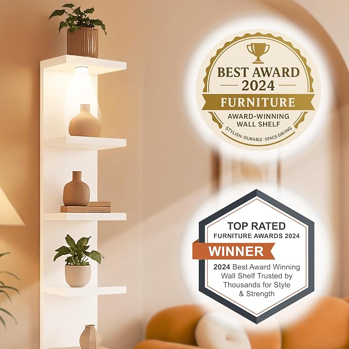 home stuff Lack Wall Shelf Unit with Extra Strong Backboard, Versatile 7 Tier Shelf Unit, White Lack Wall Shelf, Display Floating Shelf with LED Remote Control Light (White)