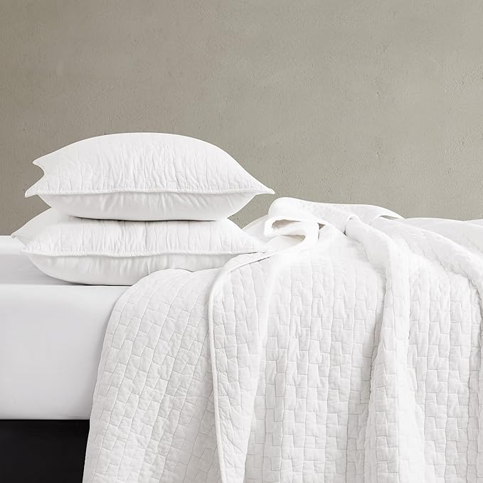 palassio White 100% Cotton Quilt Twin Size Bedding Sets with 1 Pillow Sham, Textured Lightweight Soft Bedspread Shabby Chic Coverlet, Quilted Thin Comforter Bed Cover for All Season, 2 Pieces