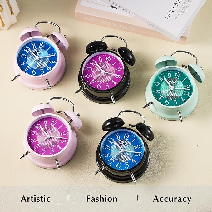 rjuwurv 4" Loud Alarm Twin Bell Alarm Clock, Night Light, Desk Clock Table Alarm Clock Bedroom Alarm Clock(Pink Power)