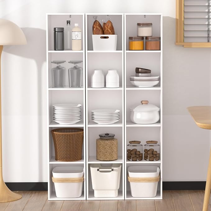 Cube Bookshelf, 5 Cube Storage Organizer, Freestanding 5 Tier Open Display Shelf with Eco-Friendly Melamine Surface for Home Office, Bedroom, Living Room, Study, White