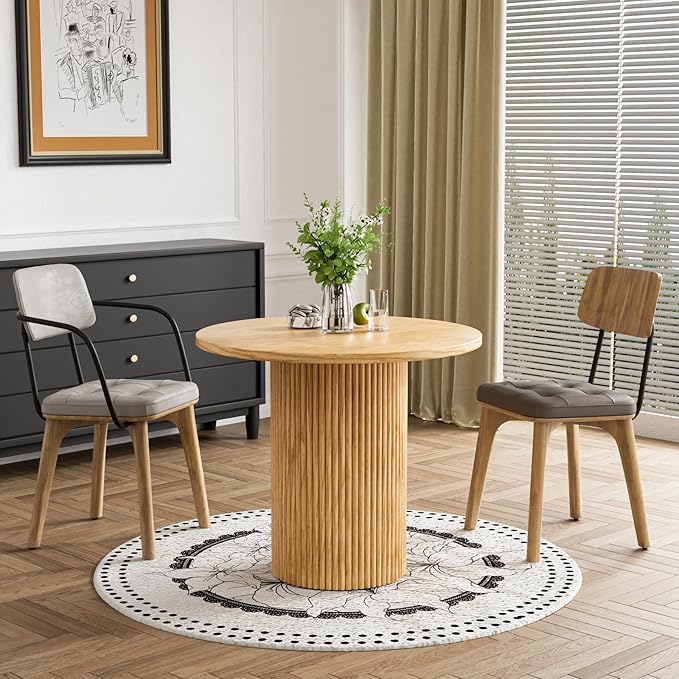 Rophefx Round Dining Table, 35.4" Modern Wood Kitchen Table for 2 to 4, Pedestal Circle Dining Tables, Fluted Dining Table for Leisure, Coffee, Kitchen, Dining Room φ35.4" x 29.9"H, Natural Wood Color