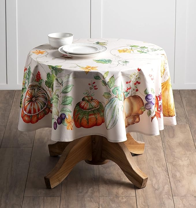 Maison d' Hermine Table Cloth Round Table 100% Cotton 63 Inches Fall Tablecloth Reusable Everyday Use for Thanksgiving Christmas Decorations Dining Farmhouse Party (Lumina)