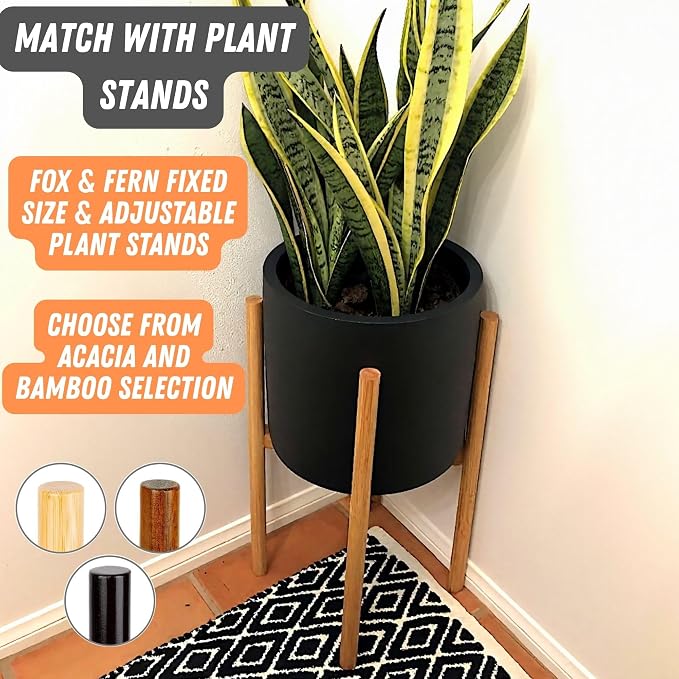 Fox & Fern Large Indoor Planter, Modern Large Plant Pot for Indoor or Outdoor, UV and Frost Resistant - 10 Inch, Fiberstone, Matte Black Flower Pot with Drainage Plug, Lightweight